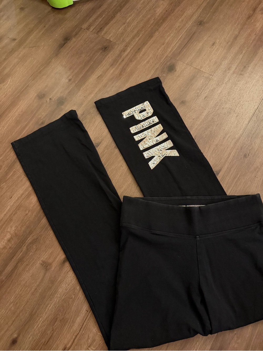 PINK Victoria's Secret Black Yoga Leggings with Gold Glitter Logo